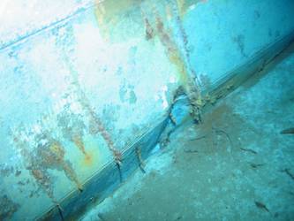 Stbd side of ship's inverted bow